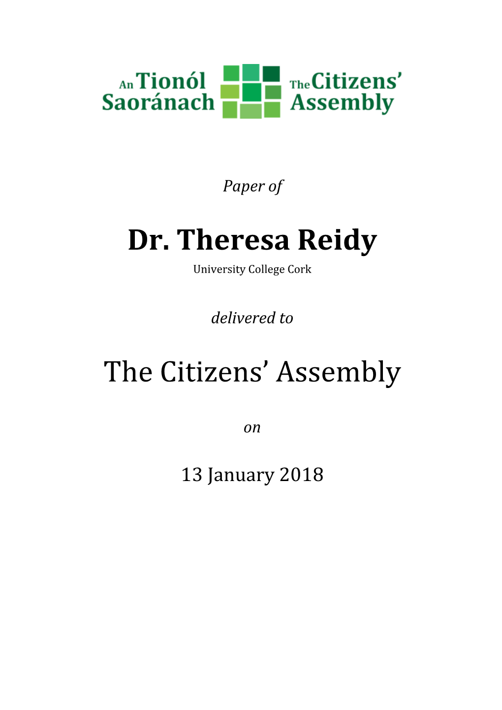 Dr. Theresa Reidy the Citizens' Assembly