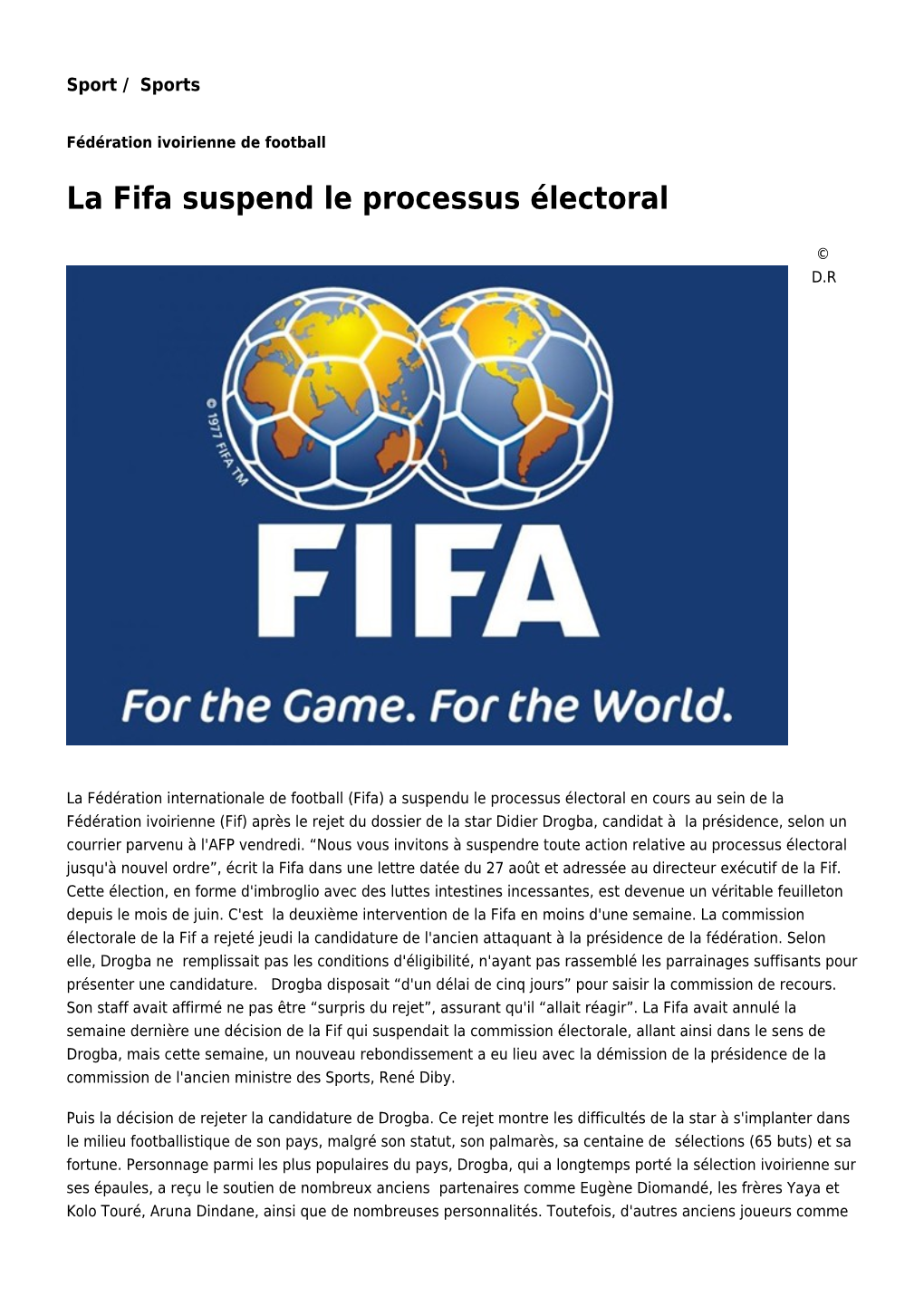 La Fifa Suspend Le Processus Électoral