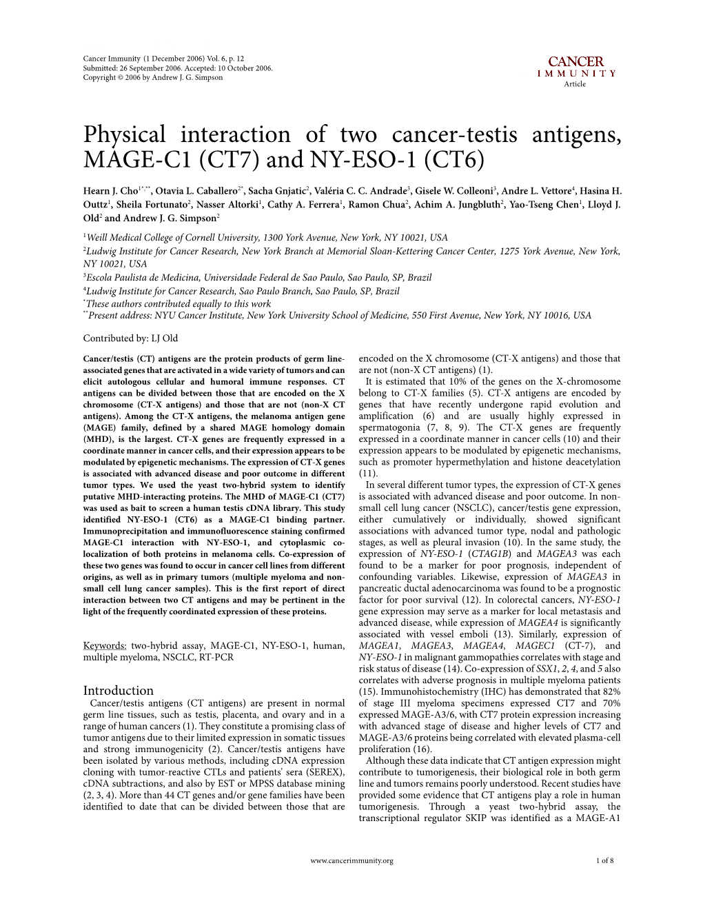 Cancer Immunity (1 December 2006) Vol