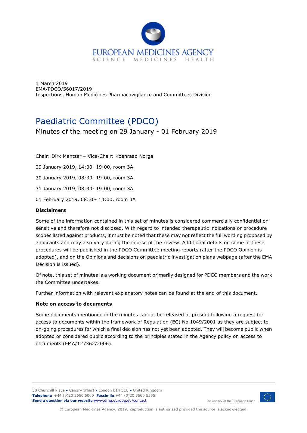 (PDCO) Minutes of the Meeting on 29 January - 01 February 2019