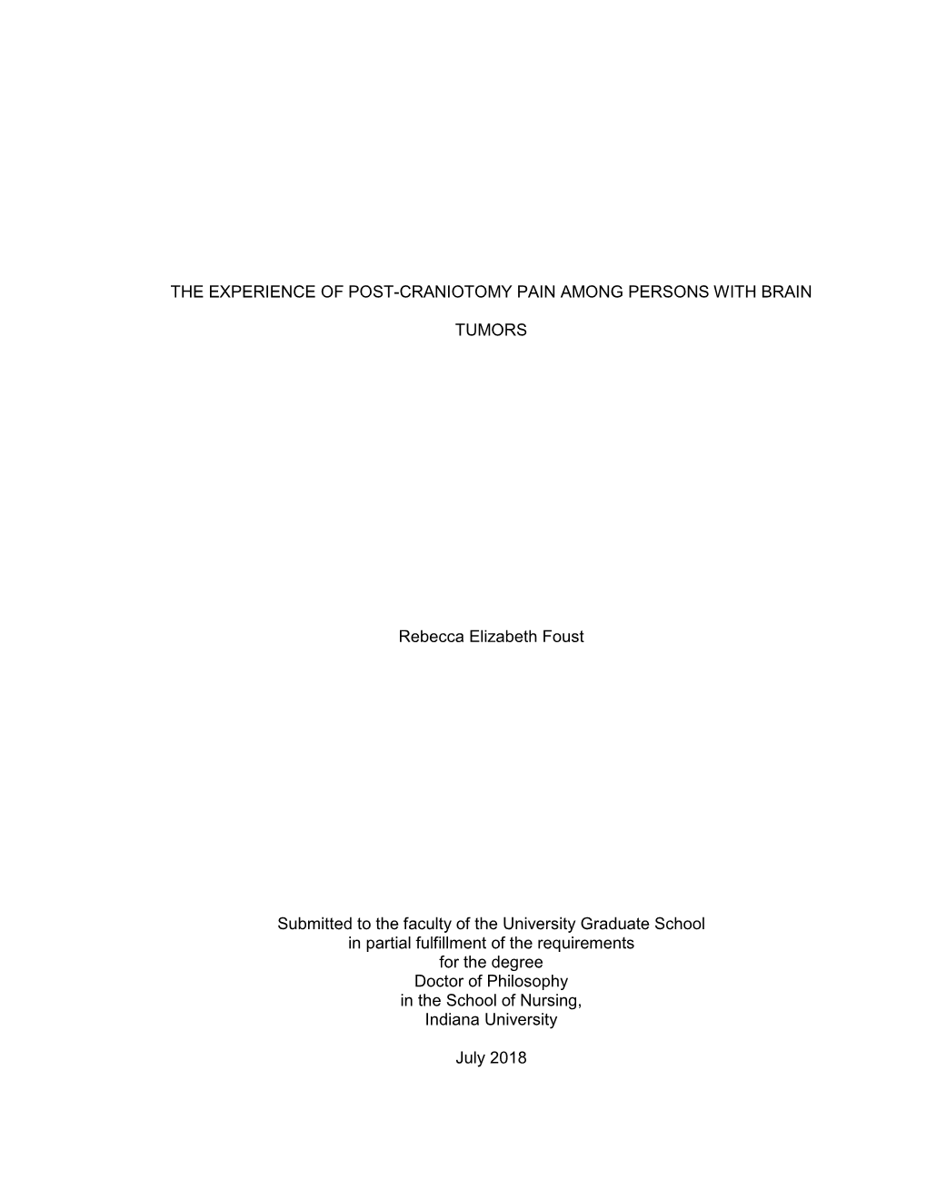 The Experience of Post-Craniotomy Pain Among Persons with Brain