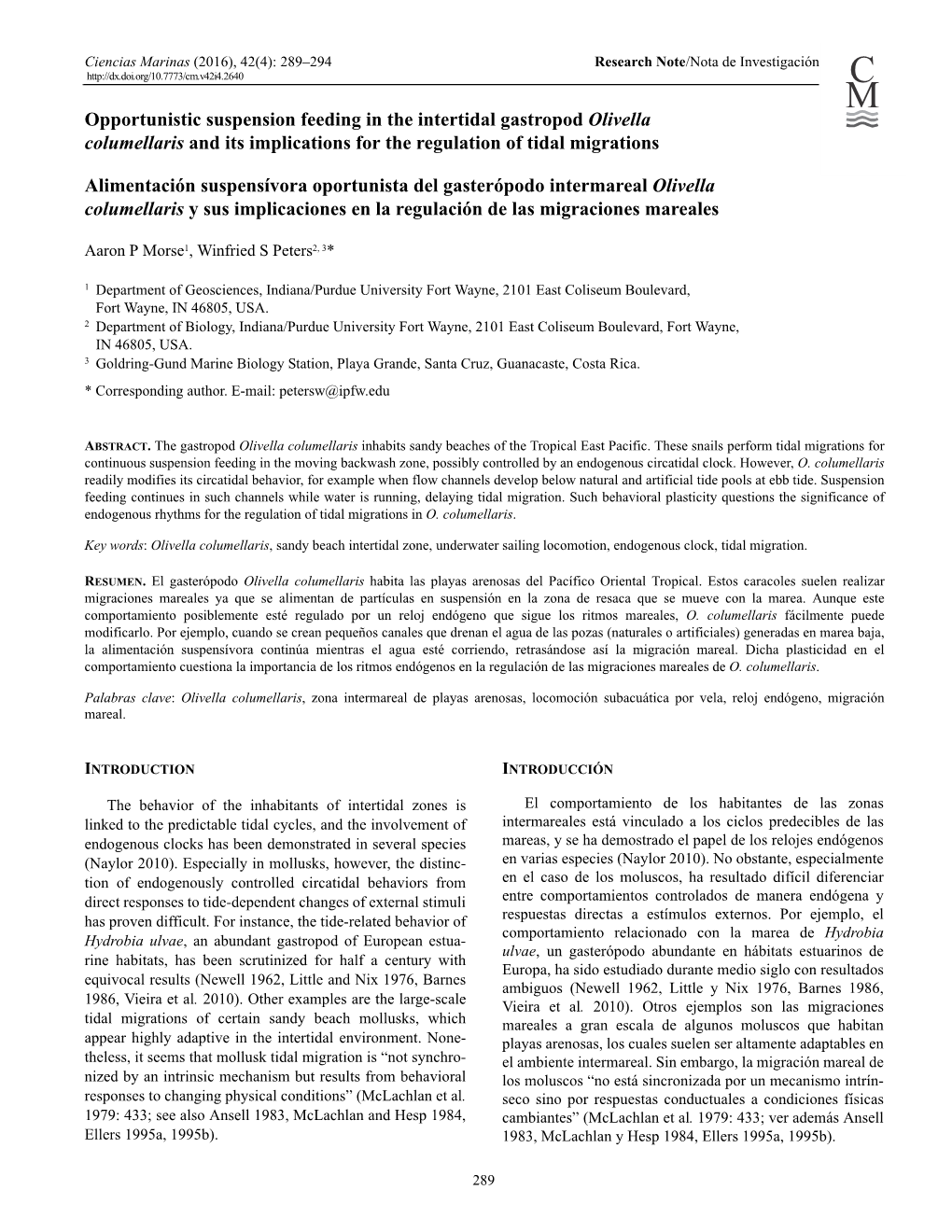 Opportunistic Suspension Feeding in the Intertidal Gastropod Olivella Columellaris and Its Implications for the Regulation of Tidal Migrations