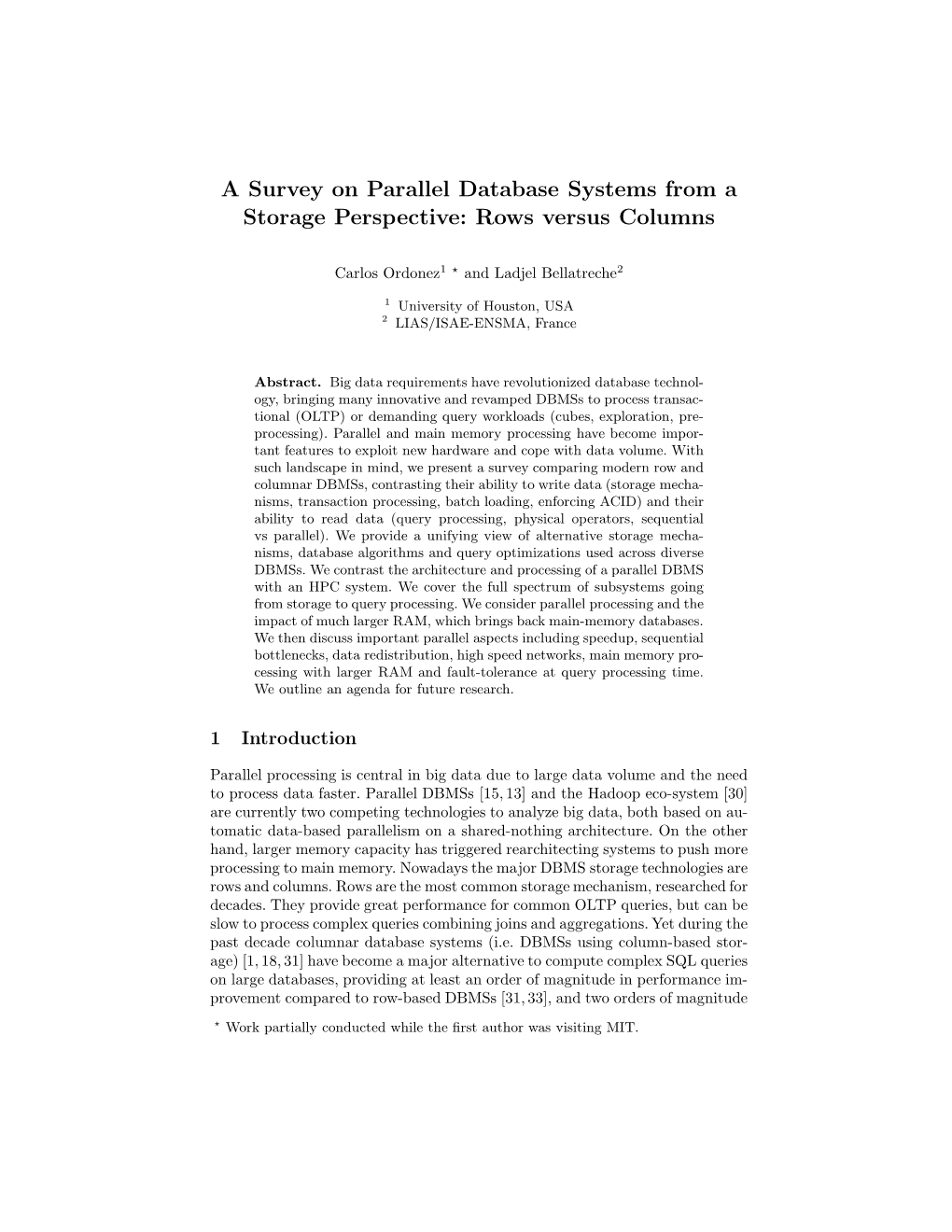 A Survey on Parallel Database Systems from a Storage Perspective: Rows Versus Columns