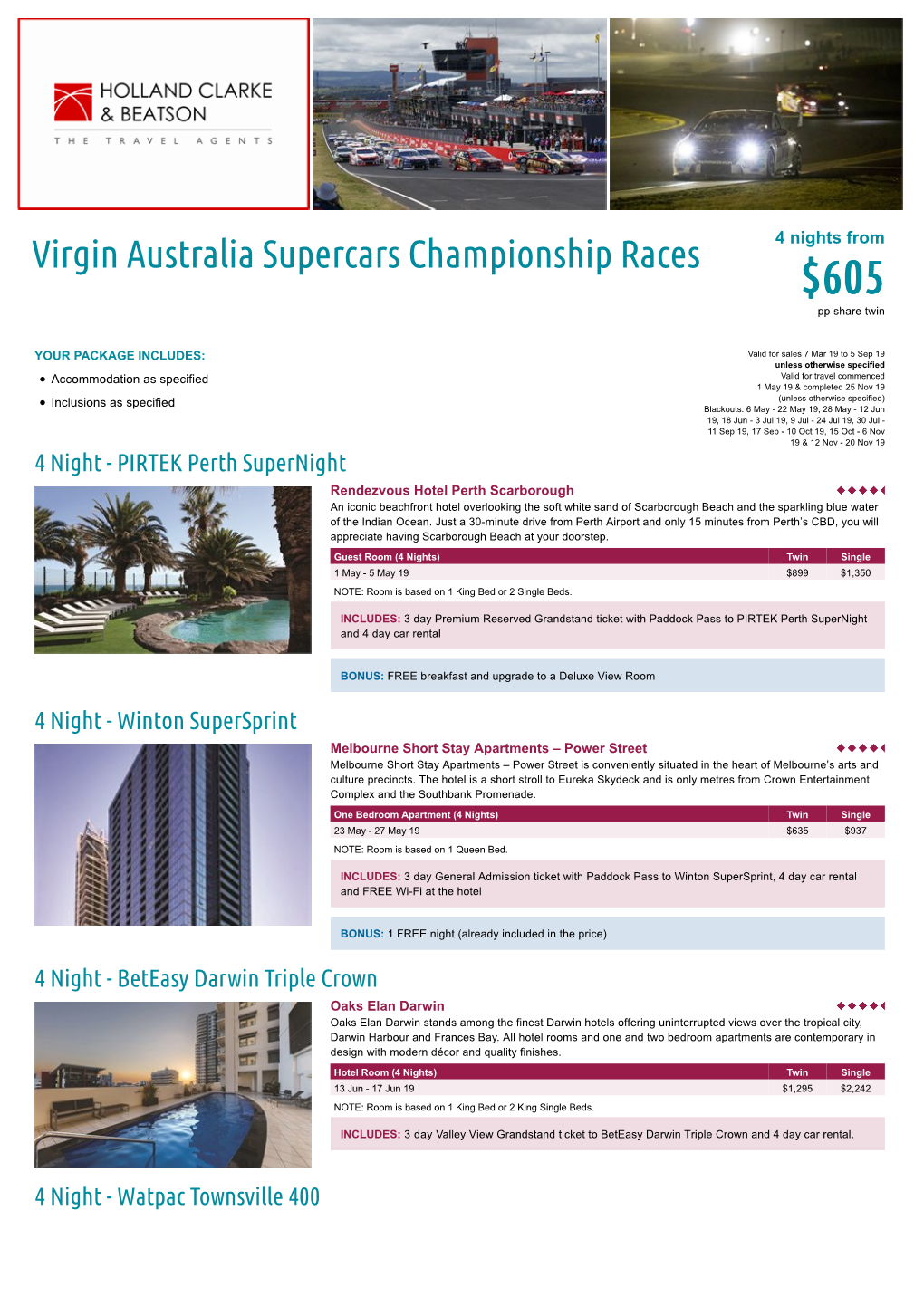 Virgin Australia Supercars Championship Races $605 Pp Share Twin