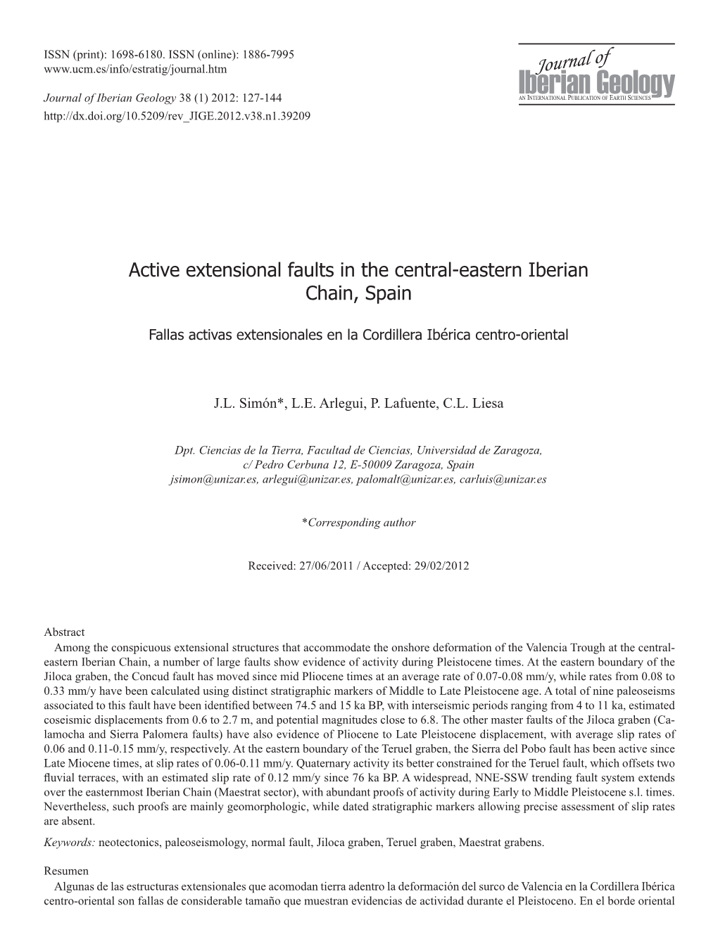 Active Extensional Faults in the Central-Eastern Iberian Chain, Spain