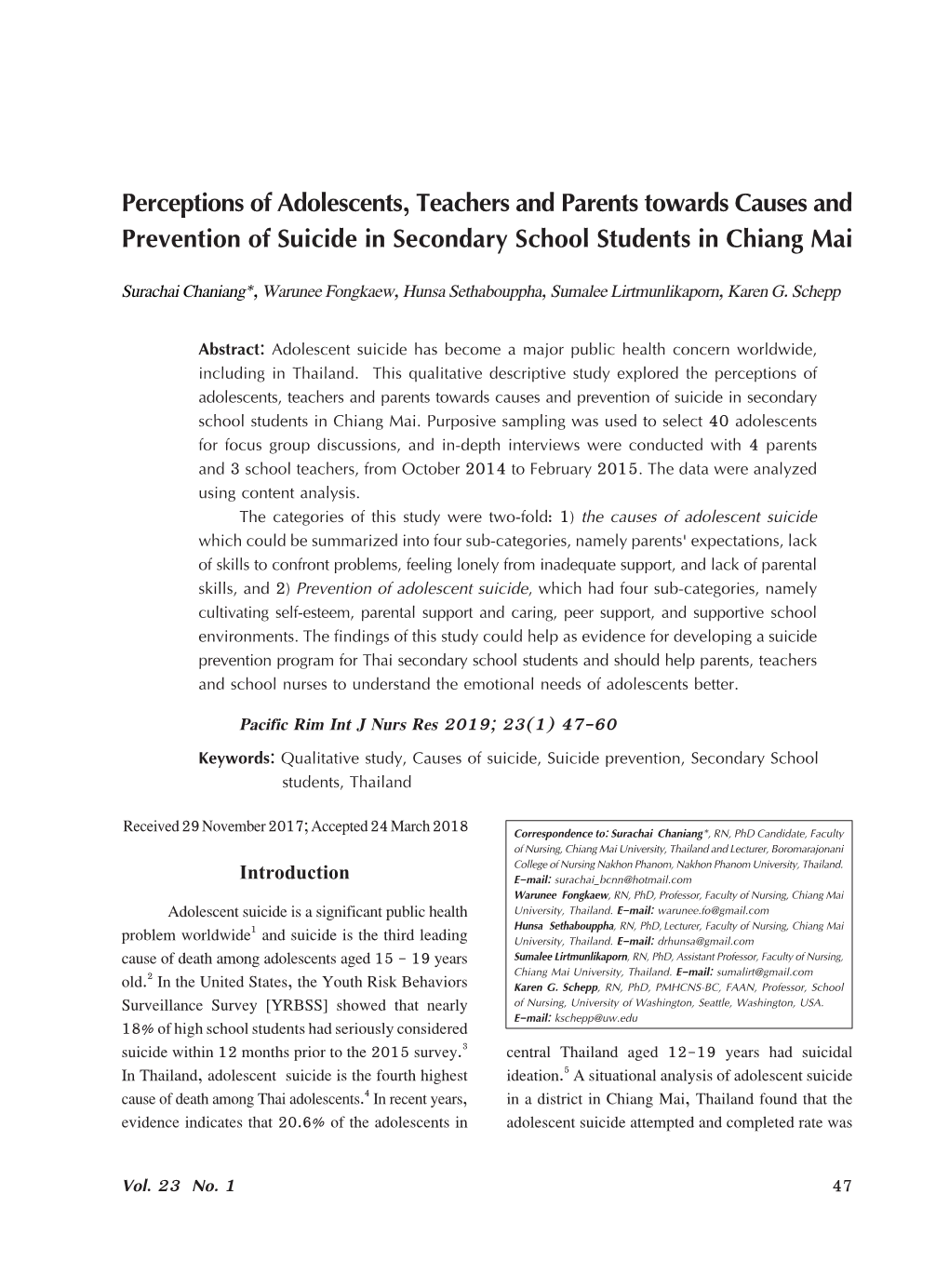 Perceptions of Adolescents, Teachers and Parents Towards Causes And