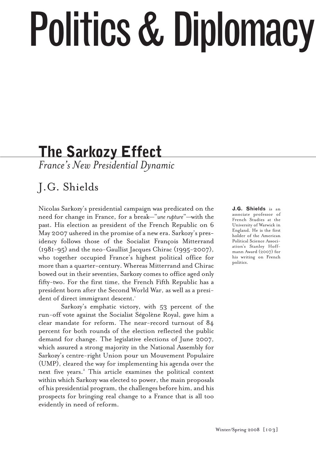 The Sarkozy Effect France’S New Presidential Dynamic J.G