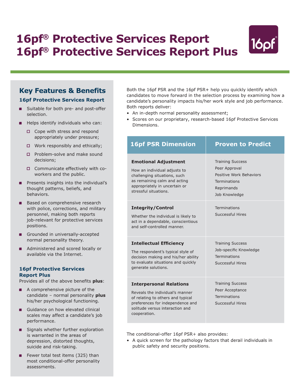 16Pf Protective Services Report Candidate’S Personality Impacts His/Her Work Style and Job Performance