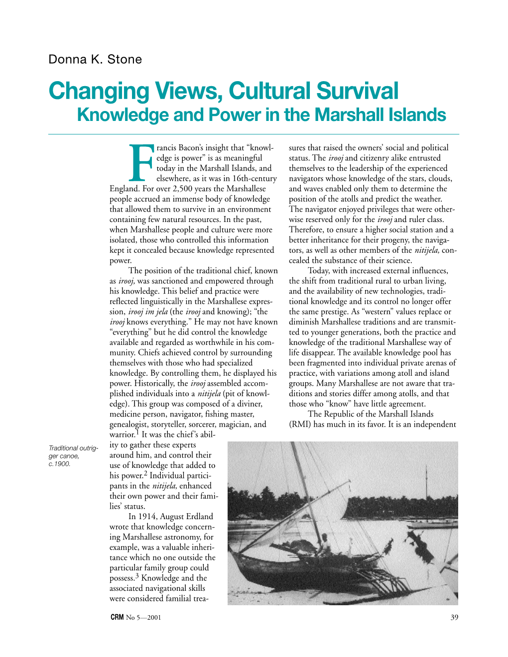 Changing Views, Cultural Survival Knowledge and Power in the Marshall Islands