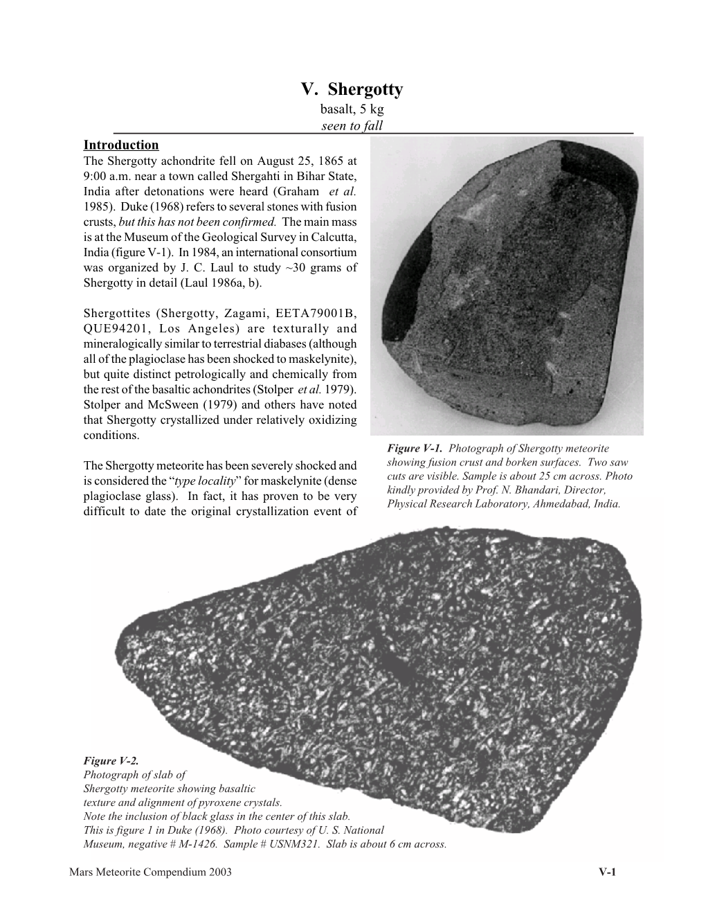 Shergotty Basalt, 5 Kg Seen to Fall Introduction the Shergotty Achondrite Fell on August 25, 1865 at 9:00 A.M