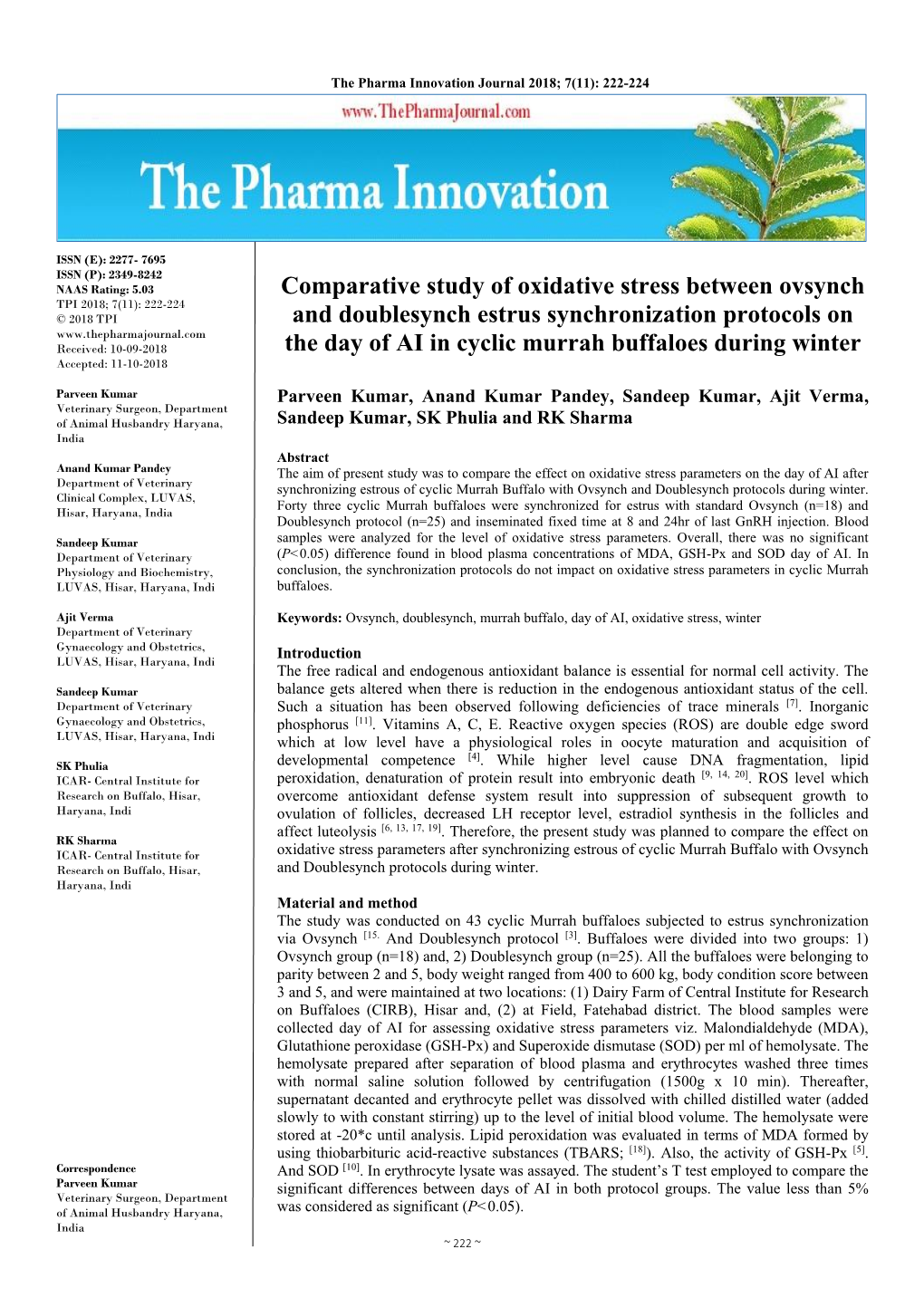 Comparative Study of Oxidative Stress Between Ovsynch and Doublesynch