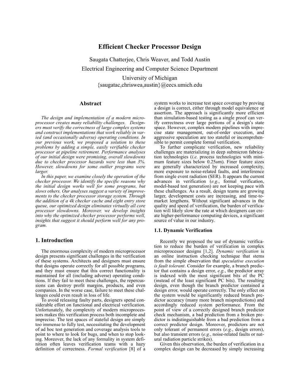 Efficient Checker Processor Design