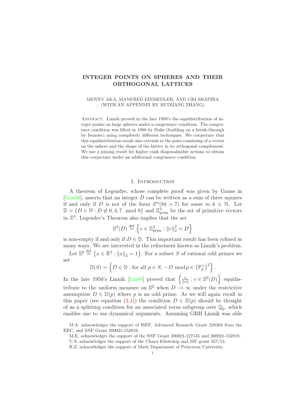 INTEGER POINTS and THEIR ORTHOGONAL LATTICES 2 to Remove the Congruence Condition