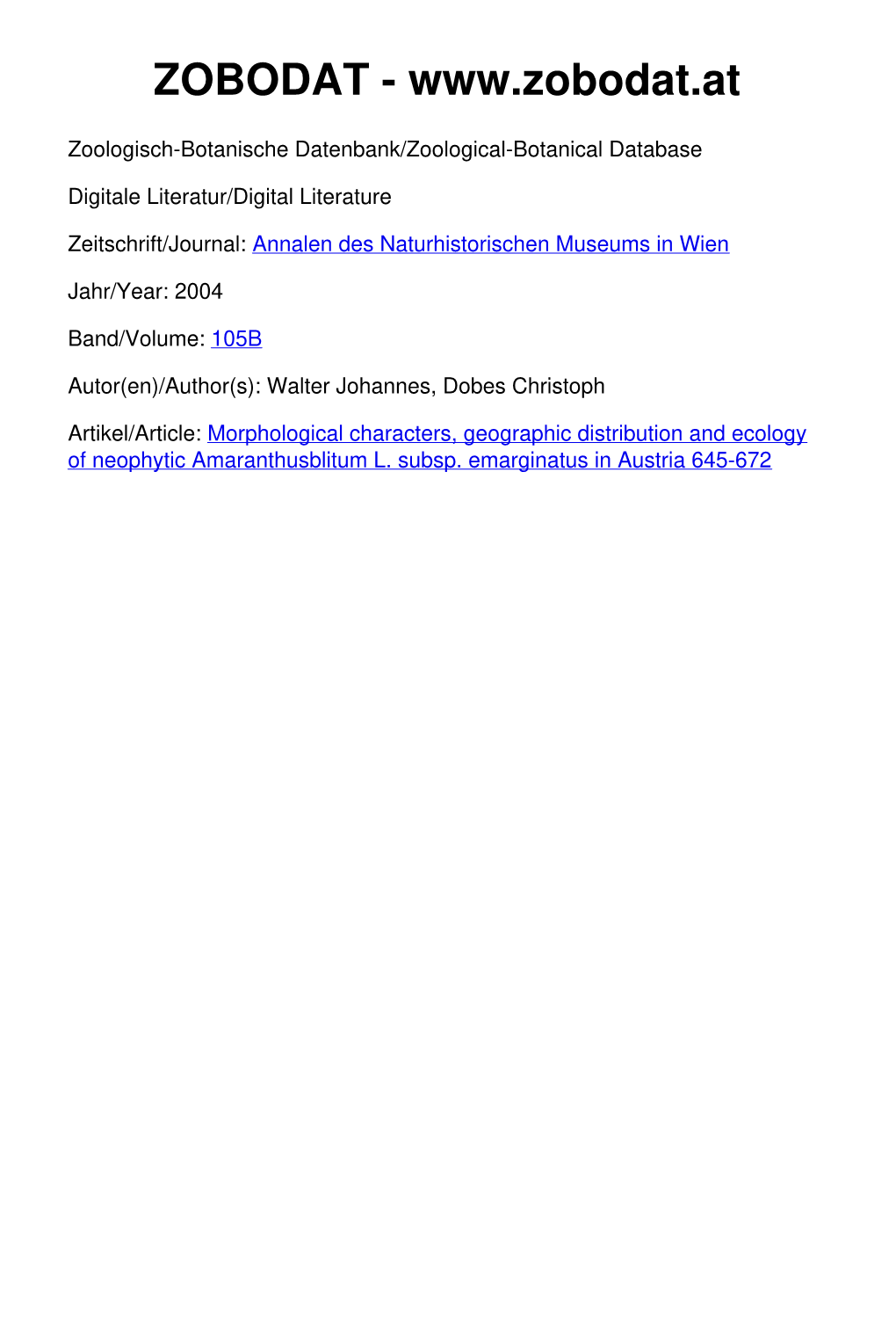 Morphological Characters, Geographic Distribution and Ecology of Neophytic Amaranthusblitum L