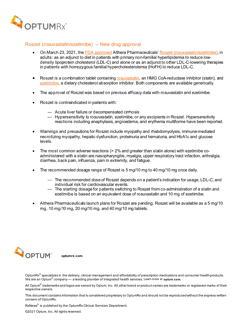 Roszet (Rosuvastatin/Ezetimibe) – New Drug Approval