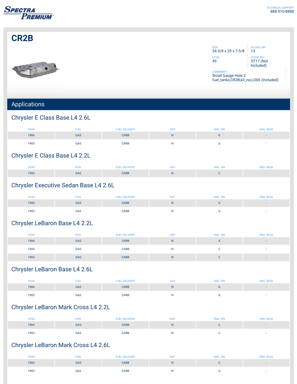 Applications Chrysler E Class Base L4 2.6L Chrysler E