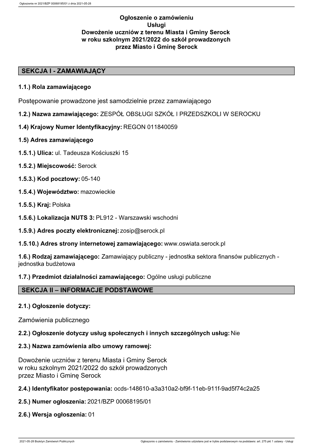 ZAMAWIAJĄCY Postępowanie Prowadzone Jest