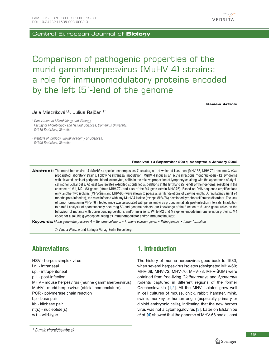 (Muhv 4) Strains: a Role for Immunomodulatory Proteins Encoded by the Left (5’-)End of the Genome