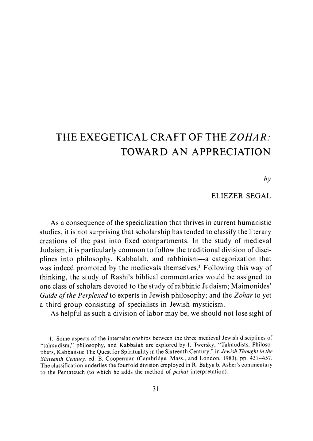 The Exegetical Craft of the Zohar: Toward an Appreciation