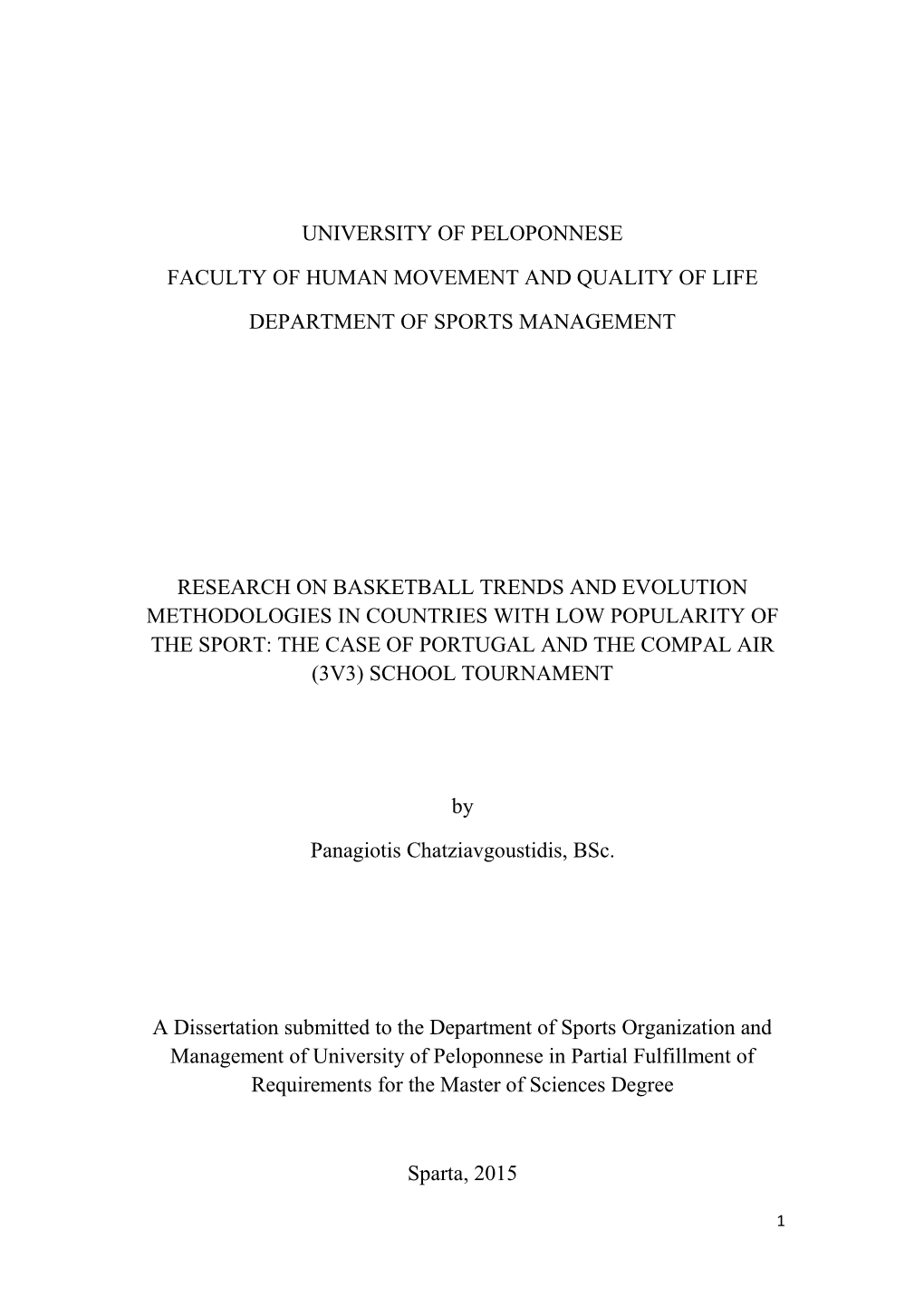 University of Peloponnese Faculty of Human Movement