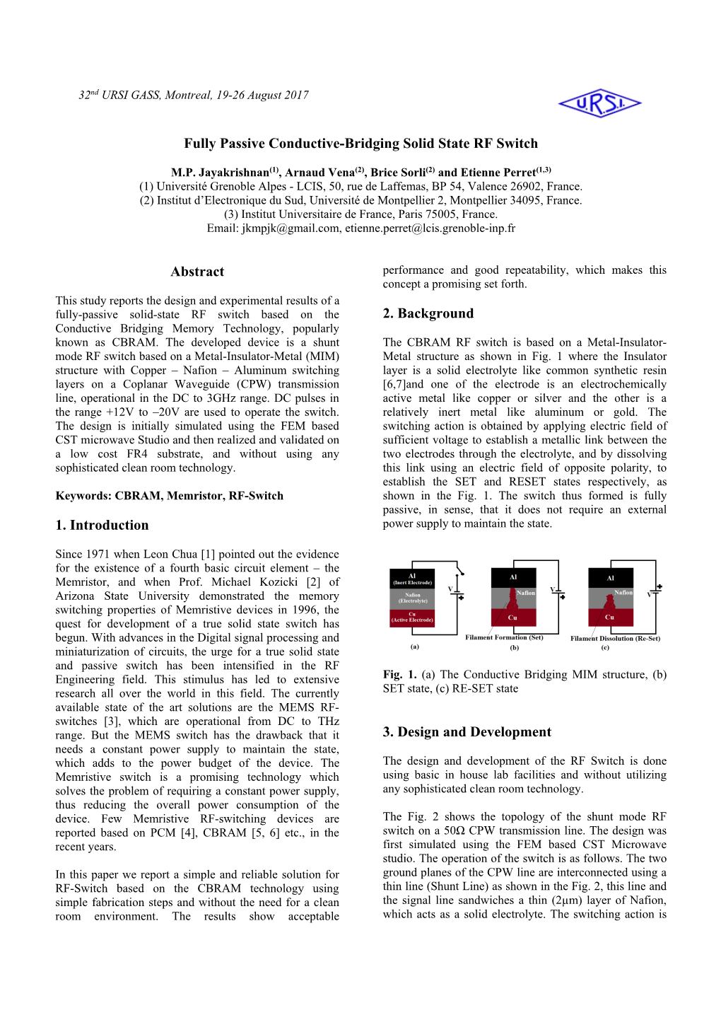 Fully Passive Conductive-Bridging Solid State RF Switch Abstract 1