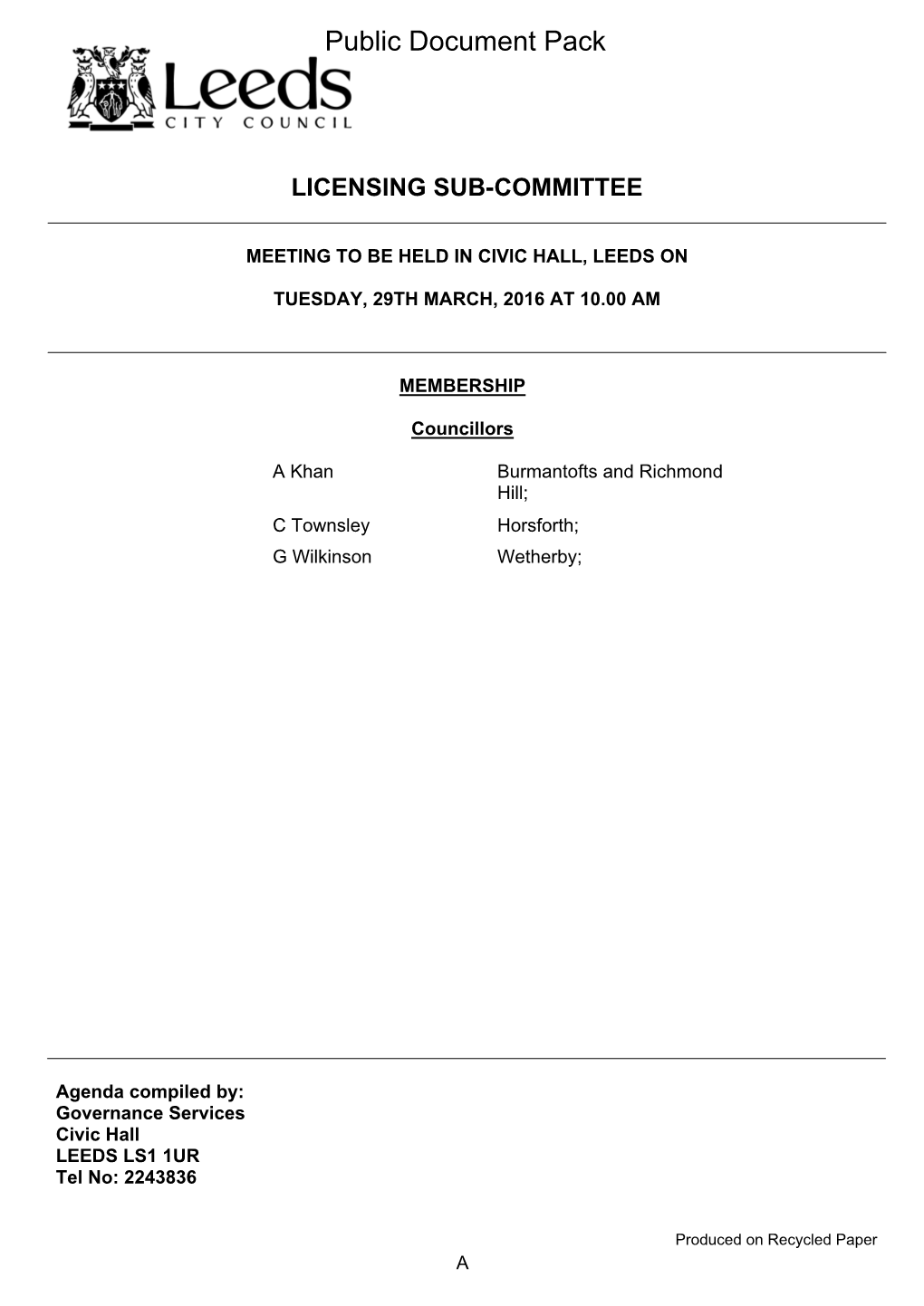 (Public Pack)Agenda Document for Licensing Sub-Committee, 29/03