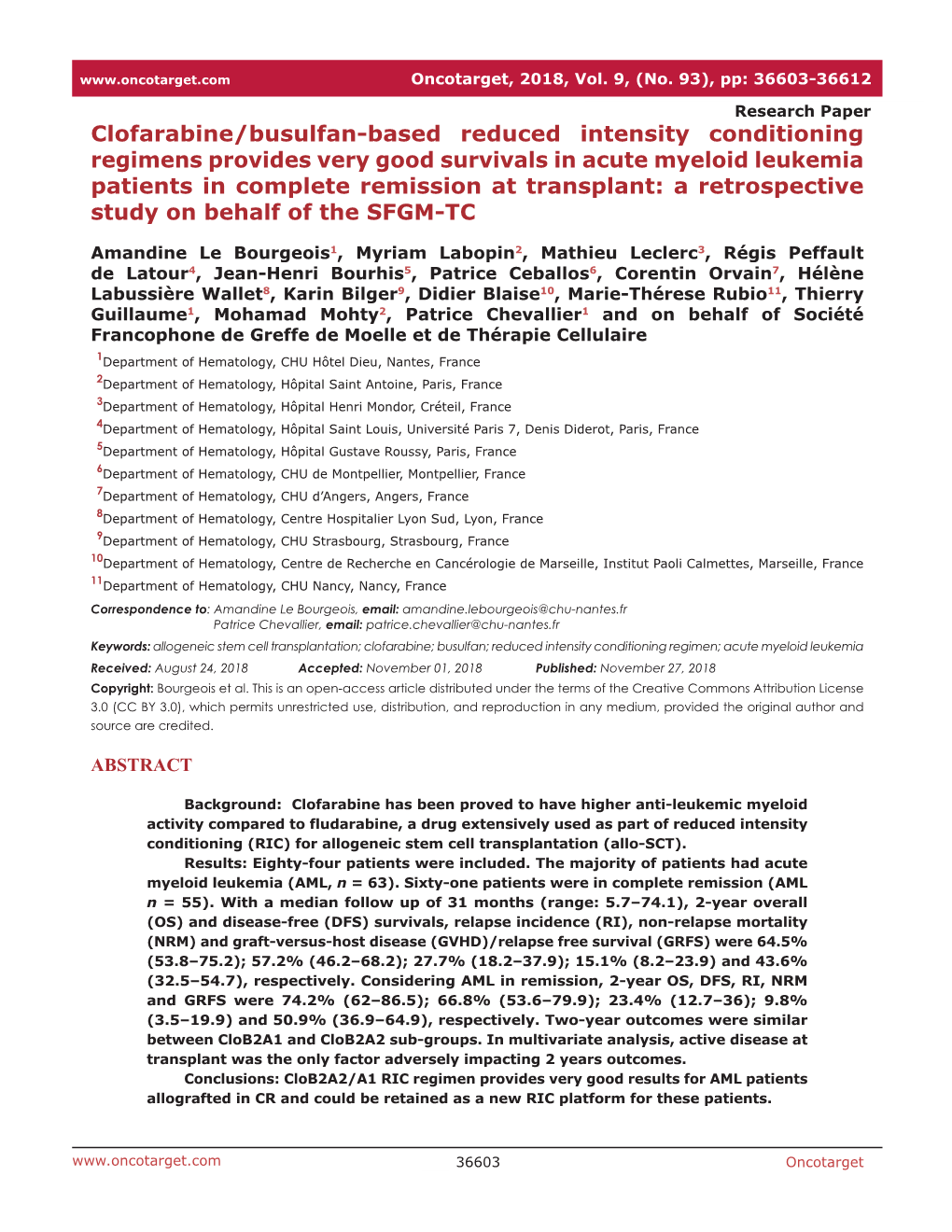 Clofarabine/Busulfan-Based Reduced Intensity