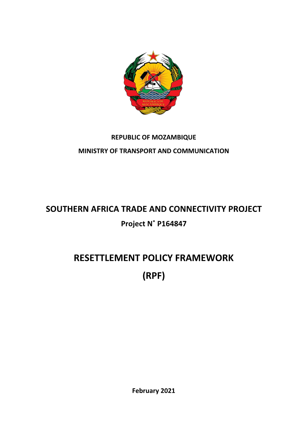 Resettlement Policy Framework (Rpf)