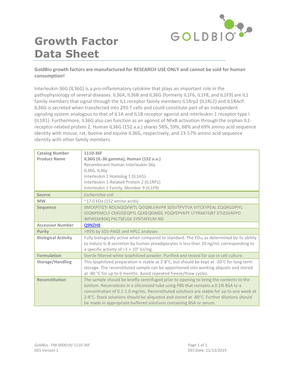 Data Sheet Huil36g (152 A.A.)