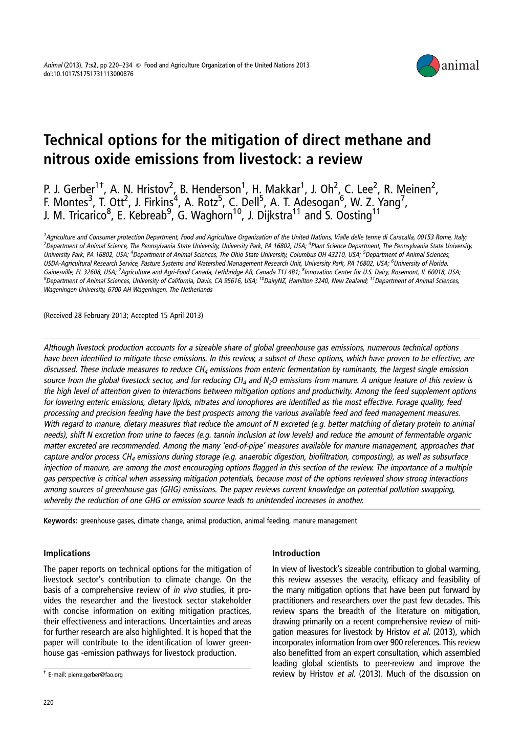 Technical Options for the Mitigation of Direct Methane and Nitrous Oxide Emissions from Livestock: a Review