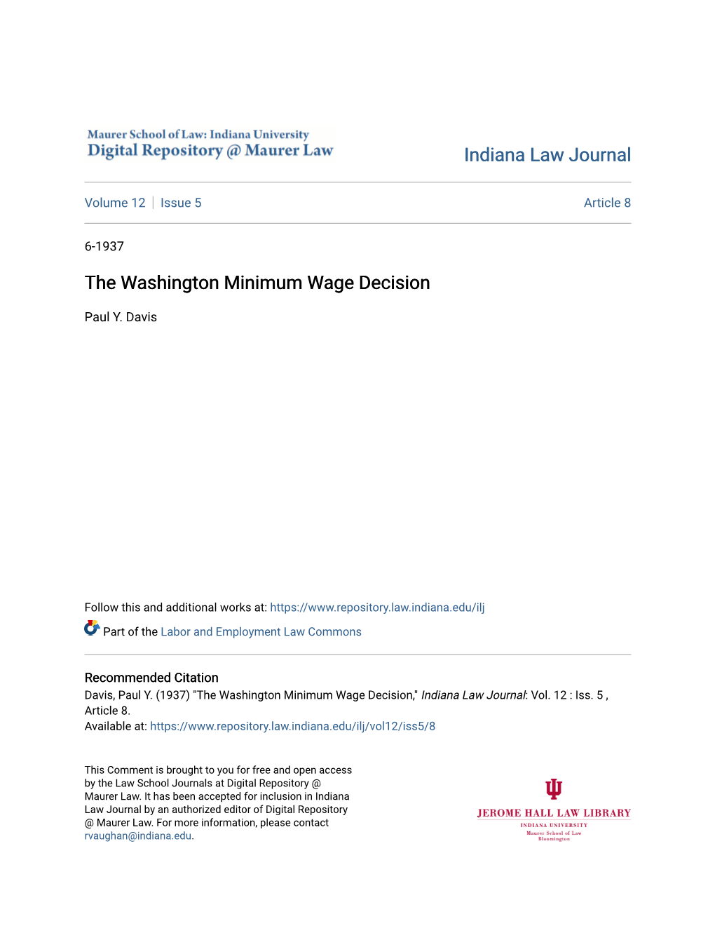 The Washington Minimum Wage Decision