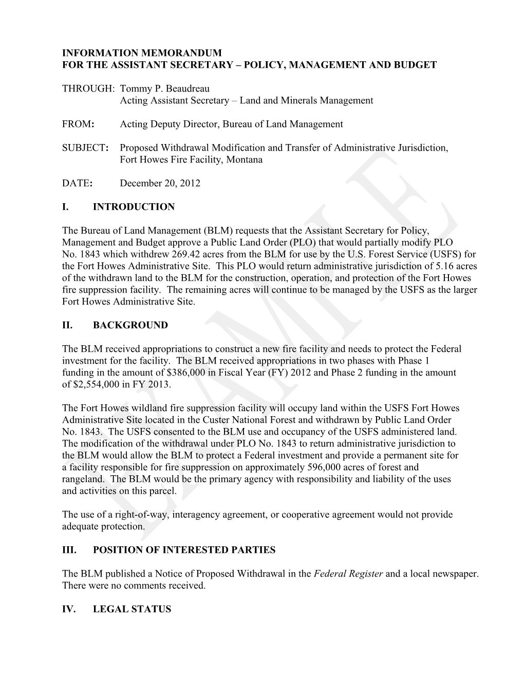 BREIFING for the ASSISTANT SECRETARY Date: June 30, 2004