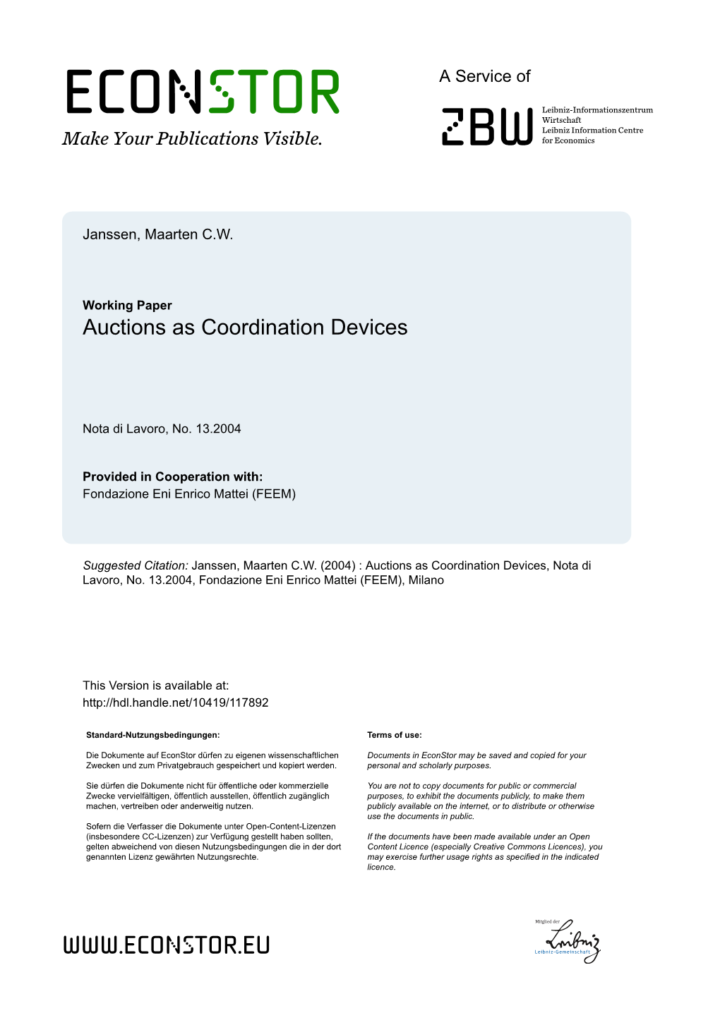 Auctions As Coordination Devices