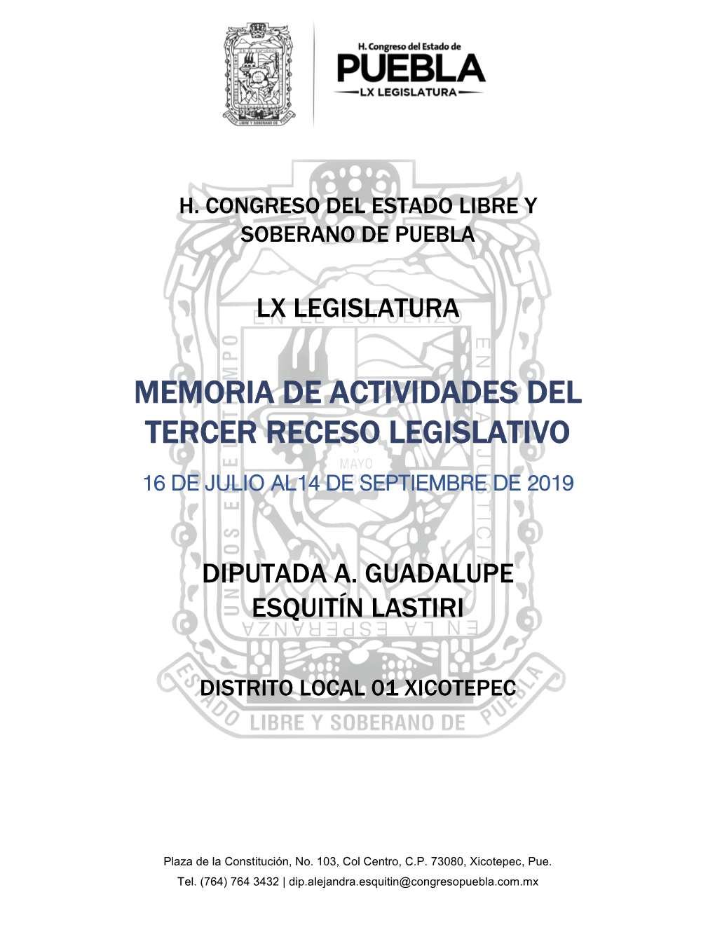 Memoria De Actividades Del Tercer Receso Legislativo