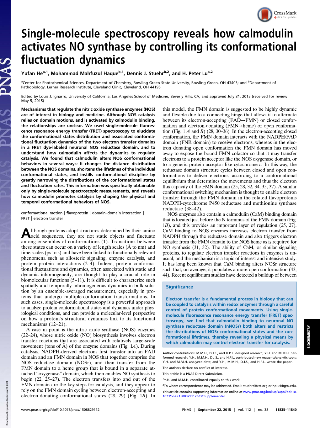 Single-Molecule Spectroscopy Reveals How Calmodulin Activates NO Synthase by Controlling Its Conformational Fluctuation Dynamics