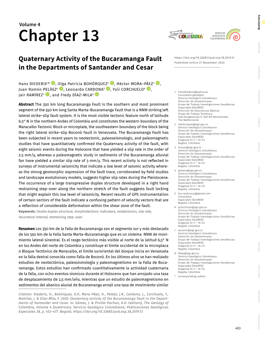 Quaternary Activity of the Bucaramanga Fault in the Depart- Ments of Santander and Cesar