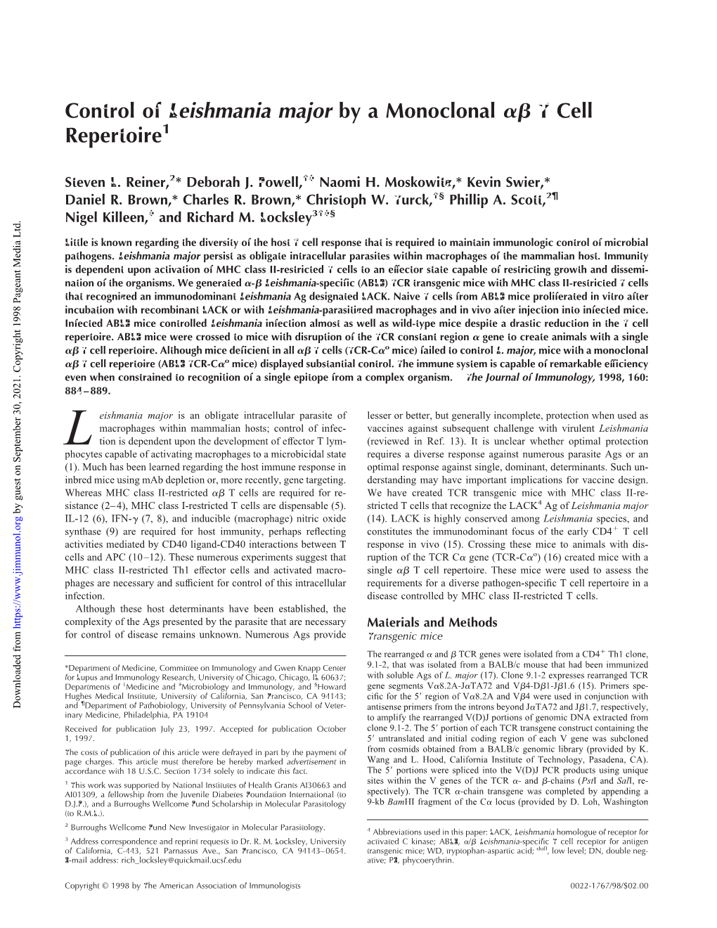 Leishmania Major by a Monoclonal ␣␤ T Cell Repertoire1