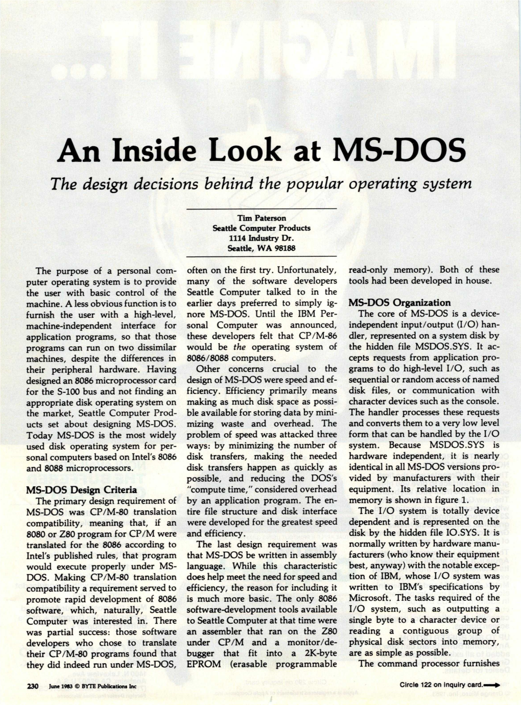 An Inside Look at MS-DOS, June 1983, BYTE Magazine