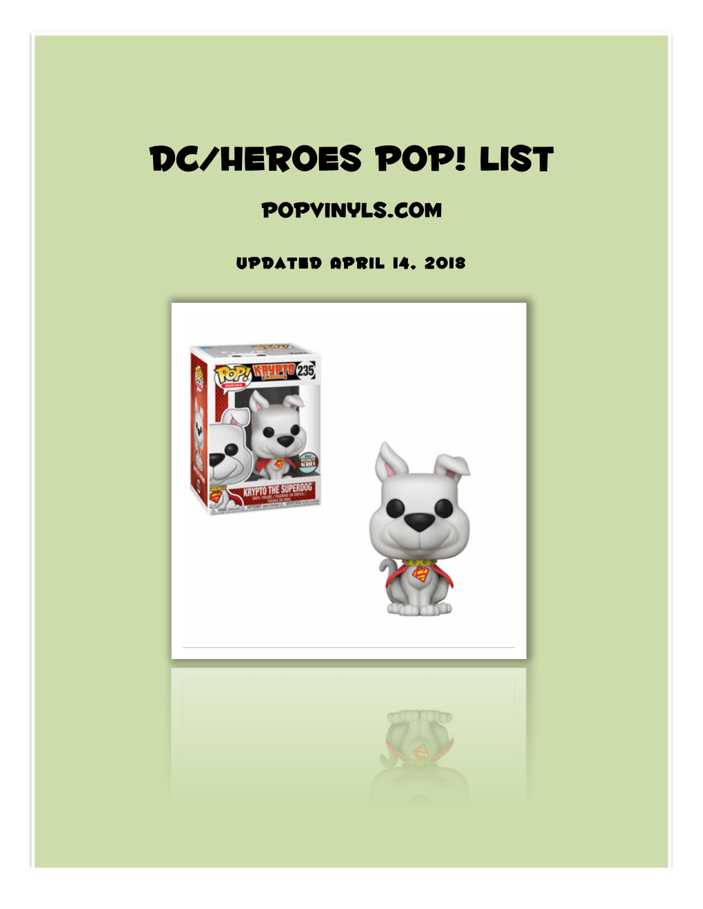 DC/Heroes Pop! List Popvinyls.Com