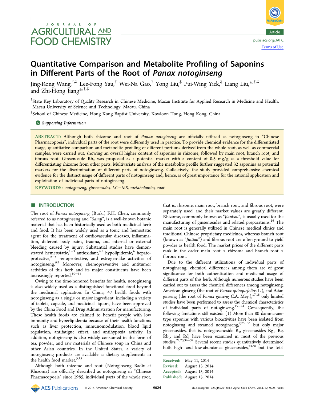 Quantitative Comparison and Metabolite Profiling of Saponins In