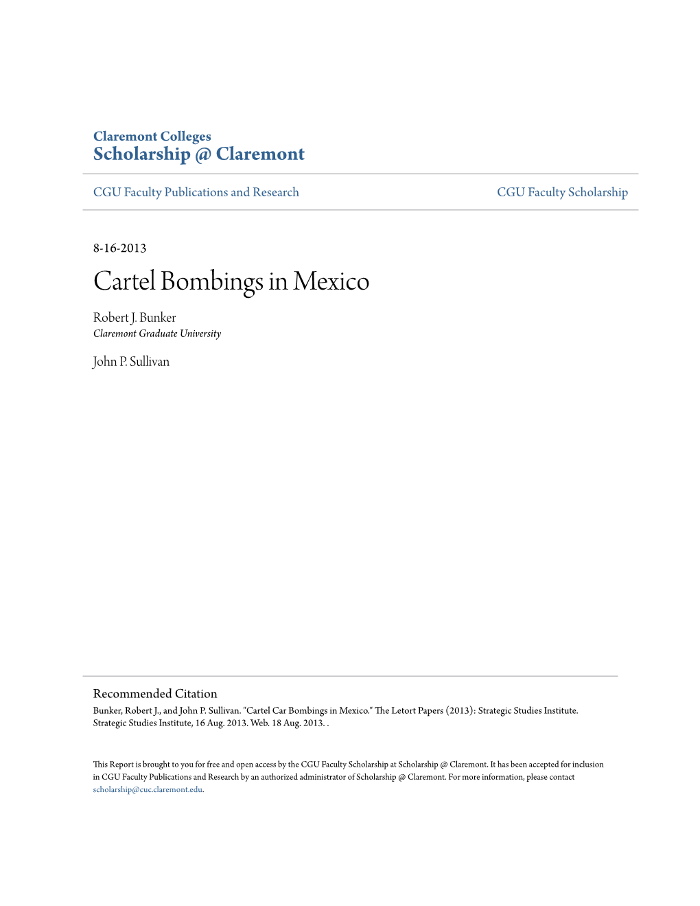 Cartel Bombings in Mexico Robert J