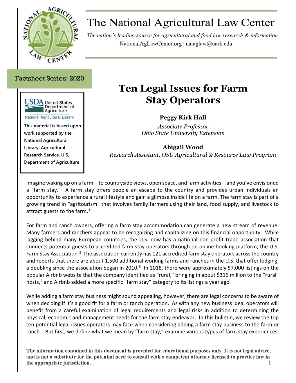 Ten Legal Issues for Farm Stay Operators