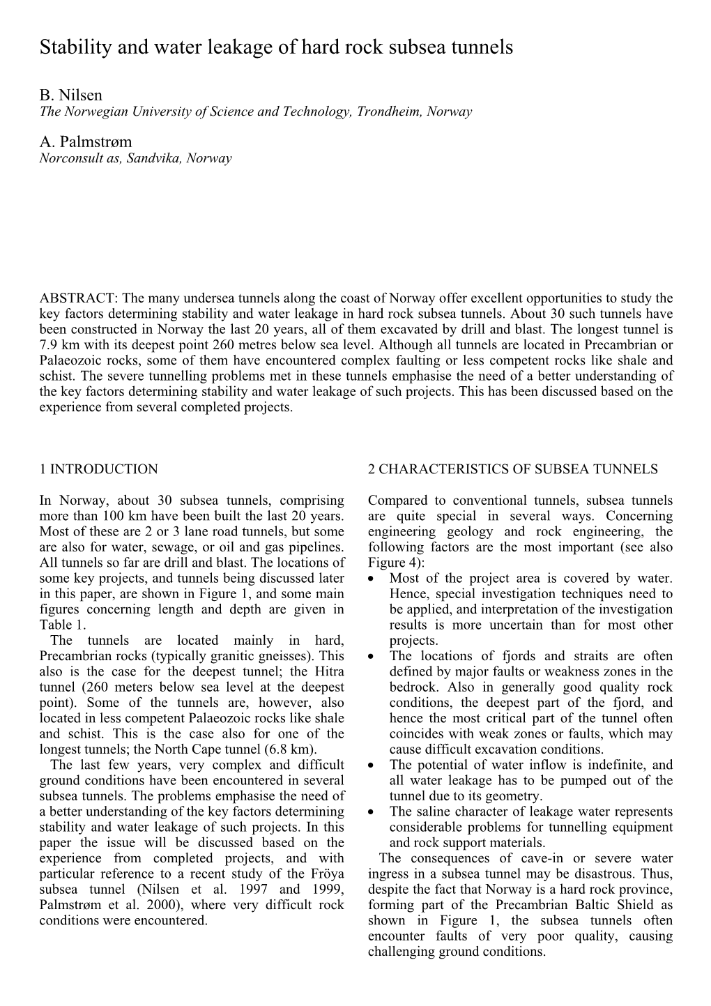 Stability and Water Leakage of Hard Rock Subsea Tunnels