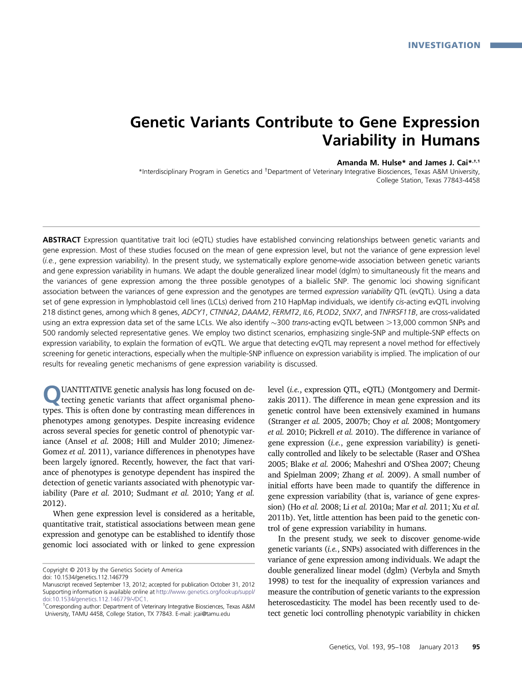 Genetic Variants Contribute to Gene Expression Variability in Humans
