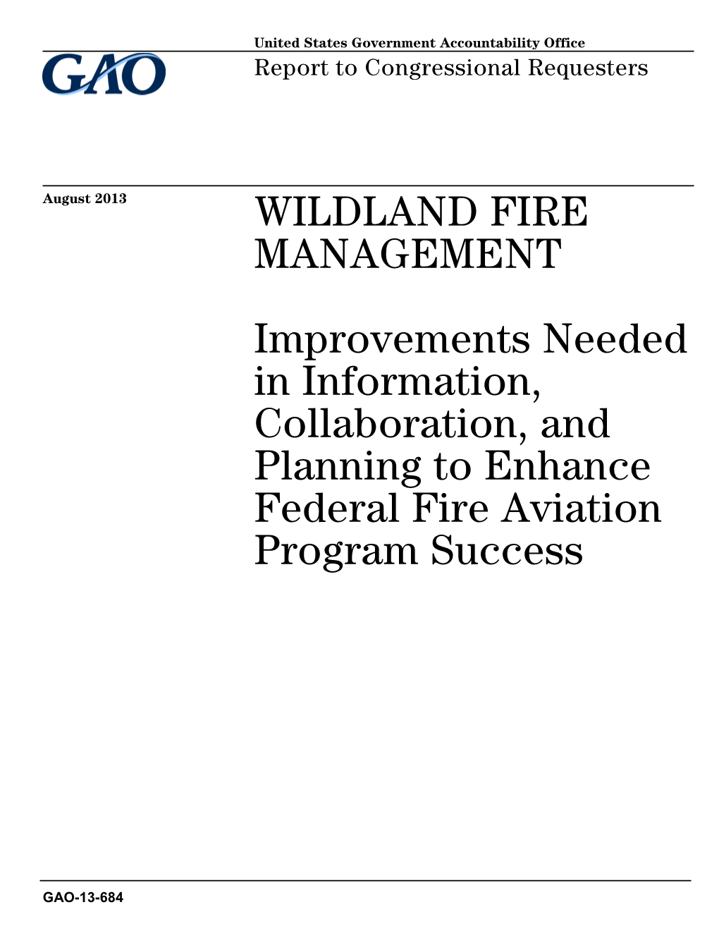 Gao-13-684, Wildland Fire Management