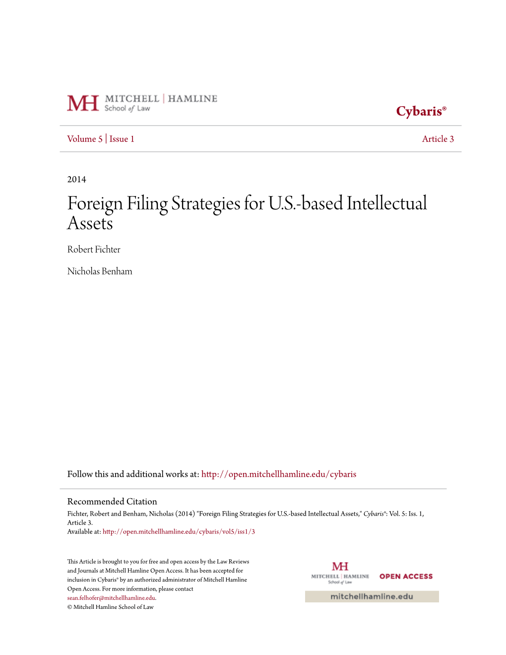 Foreign Filing Strategies for U.S.-Based Intellectual Assets Robert Fichter