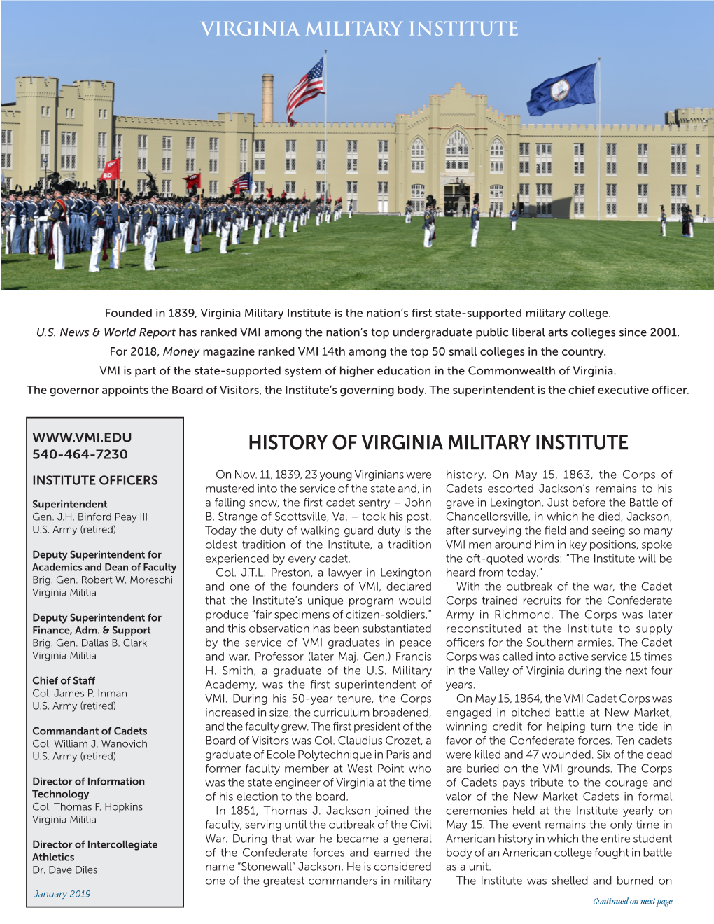 VMI History Fact Sheet