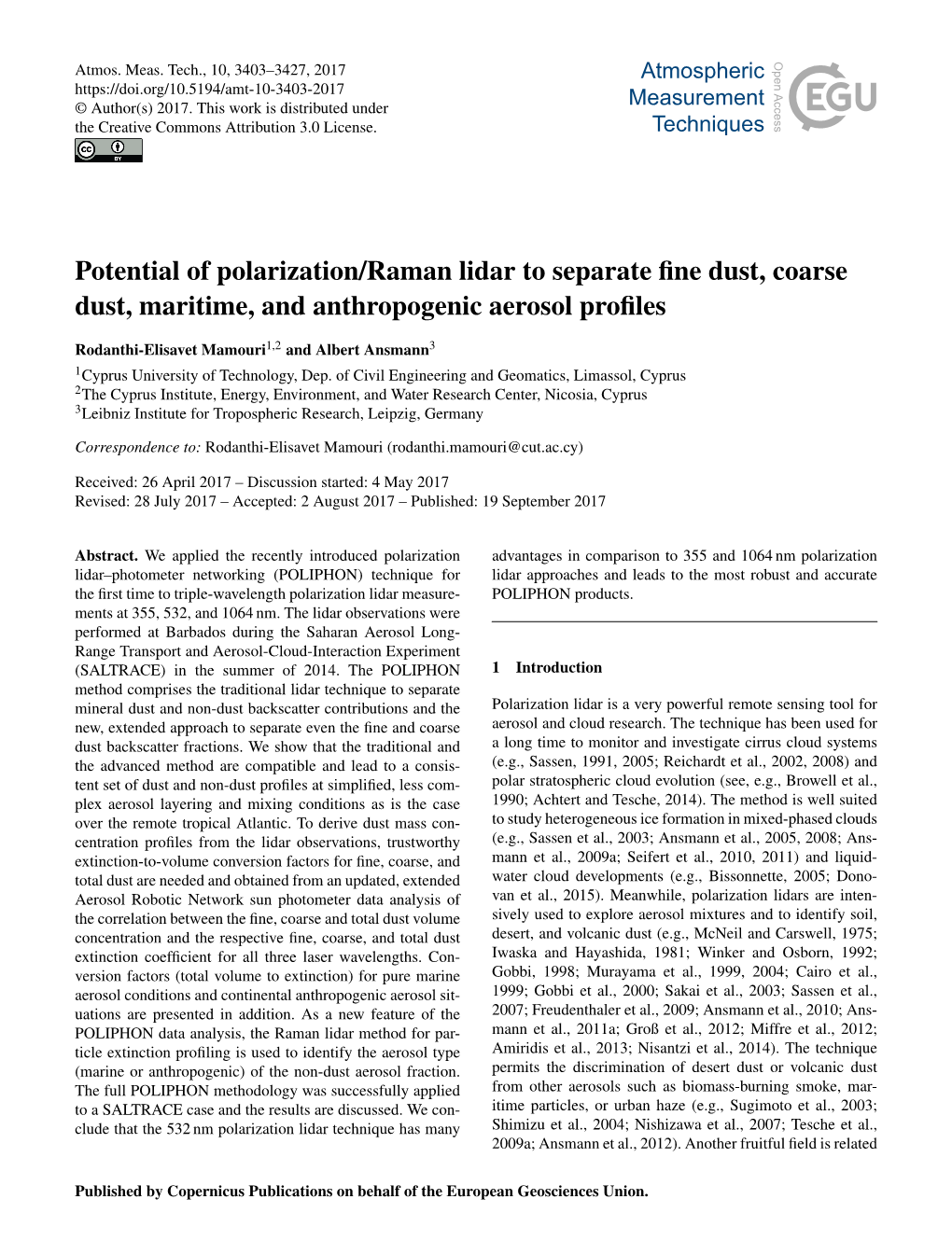 Potential of Polarization/Raman Lidar to Separate Fine Dust, Coarse Dust