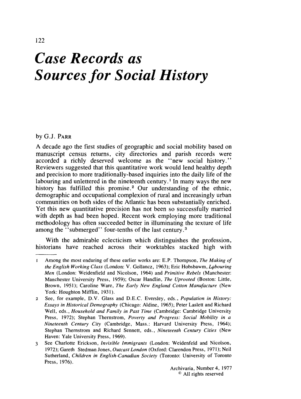 Case Records As Sources for Social History