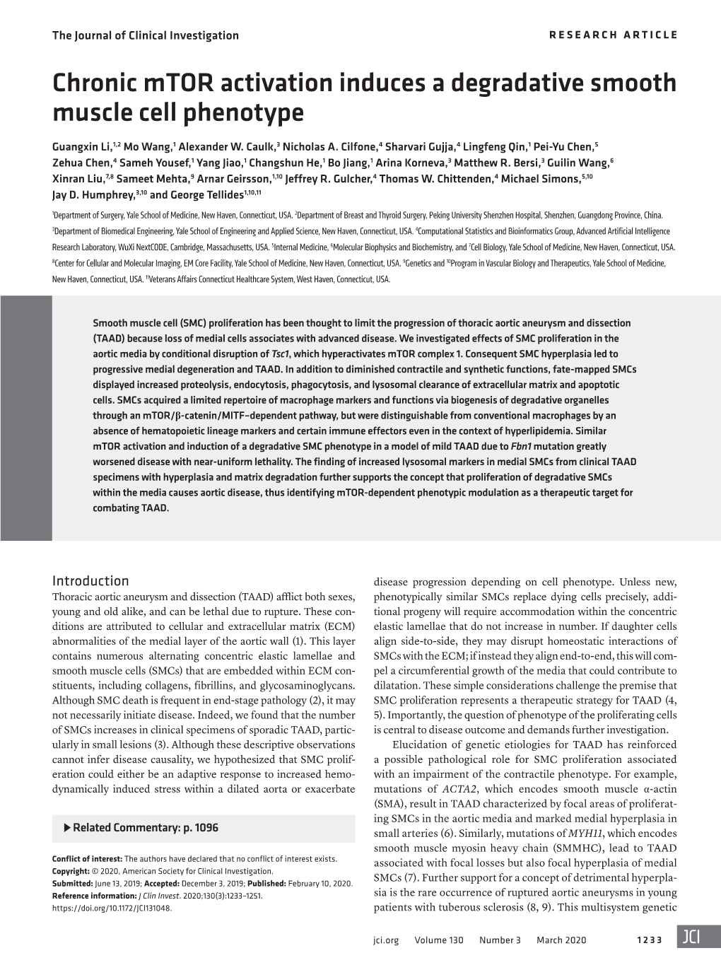 Chronic Mtor Activation Induces a Degradative Smooth Muscle Cell Phenotype